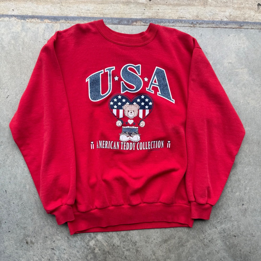Vintage 1995 Jerzees USA American Teddy Collection Sweatshirt Red Large Made USA